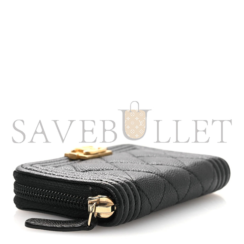 CHANEL CAVIAR QUILTED BOY ZIP AROUND COIN PURSE WALLET BLACK A80602 (11*7.5*2cm)